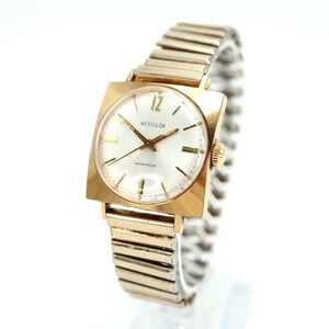 Vintage Westclox Mechanical Watch 30mm Square Silver Dial RUNNING Gold Tone Band